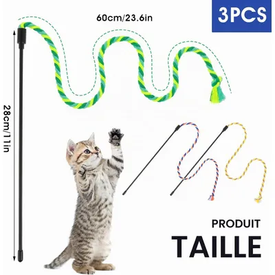 Lot de 3 Baguettes à Plumes pour Chat - Jouet Interactif avec Corde Colorée Lot de 3 Baguettes à Plumes pour Chat - Jouet Interactif avec Corde Colorée