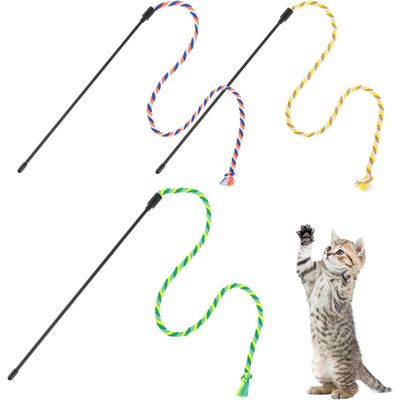 Lot de 3 Baguettes à Plumes pour Chat - Jouet Interactif avec Corde Colorée
