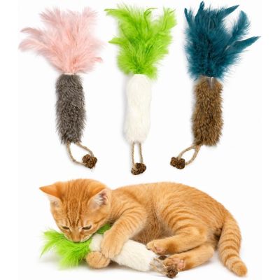 Lot de 3 Carottes en Vraie Fourrure avec Plumes Naturelles