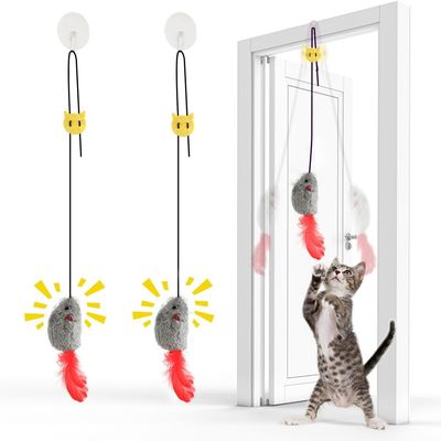 2Pcs Chat Jouet Interactif Souris Suspendue avec Queue à Plumes
