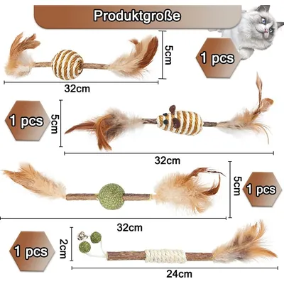 Lot de 4 jouets à mâcher pour chat. Contient 4 bâtonnets à mâcher