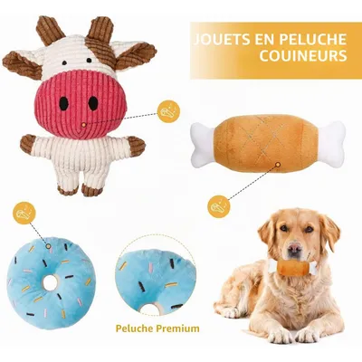 Lot de 7 jouets pour chien comprend de jolis jouets couineurs en peluche Lot de 7 jouets pour chien comprend de jolis jouets couineurs en peluche