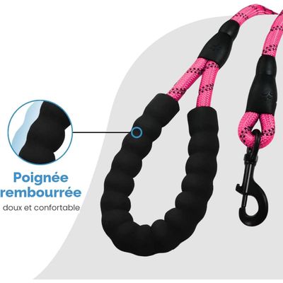 Laisse de Dressage pour Chien, Rembourrée, Poignée，Rose