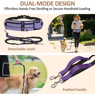 Laisse Main Libre Chien avec Ceinture Réglable et Sac Banane Laisse Main Libre Chien avec Ceinture Réglable et Sac Banane
