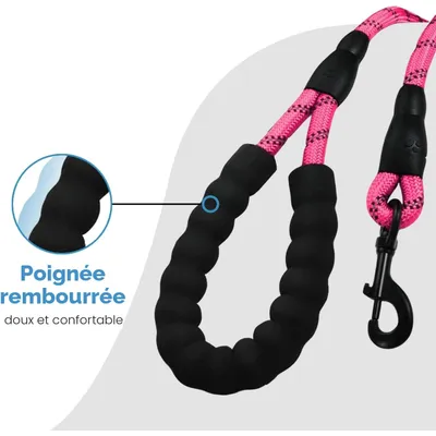 Laisse de Dressage pour Chien, Rembourrée, Poignée,Rose Laisse de Dressage pour Chien, Rembourrée, Poignée,Rose