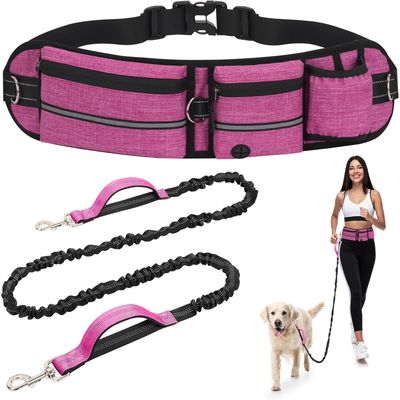 Laisse Main Libre Chien avec Ceinture Réglable et Sac Banane