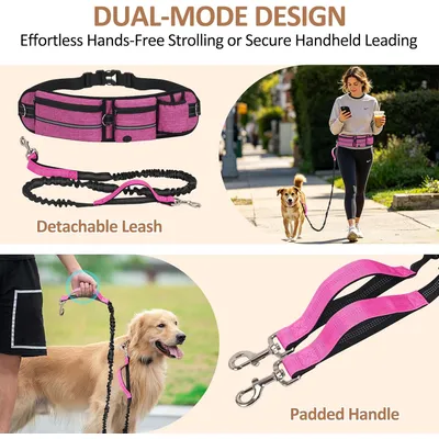 Laisse Main Libre Chien avec Ceinture Réglable et Sac Banane Laisse Main Libre Chien avec Ceinture Réglable et Sac Banane