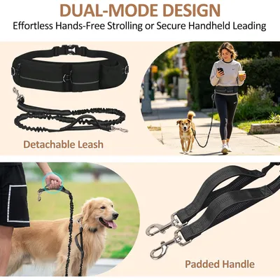 Laisse Main Libre Chien avec Ceinture Réglable et Sac Banane Laisse Main Libre Chien avec Ceinture Réglable et Sac Banane