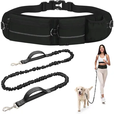 Laisse Main Libre Chien avec Ceinture Réglable et Sac Banane Laisse Main Libre Chien avec Ceinture Réglable et Sac Banane