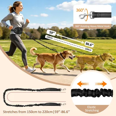 Laisse Main Libre Chien avec Ceinture Réglable et Sac Banane Laisse Main Libre Chien avec Ceinture Réglable et Sac Banane