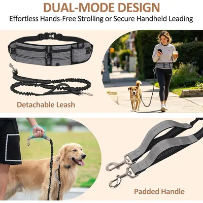 Laisse Main Libre Chien avec Ceinture Réglable et Sac Banane Laisse Main Libre Chien avec Ceinture Réglable et Sac Banane