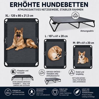 Yommy | Erhöhtes Hundebett | Klappbar und Atmungsaktiv