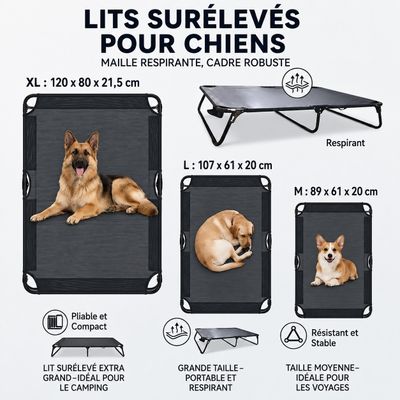 Yommy | Lit Surélevé pour Chien | Pliable et Respirant