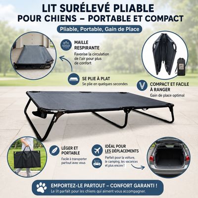 Yommy | Lit Surélevé pour Chien | Pliable et Respirant