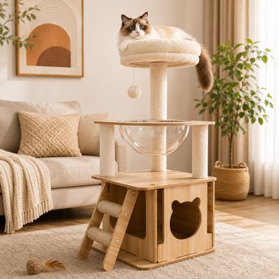 Yommy Arbre à Chat avec Niche, Bulle Acrylique et Échelle