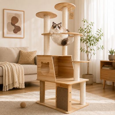 Yommy Arbre à Chat avec Niche, Bulle Acrylique et Échelle