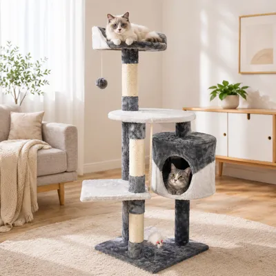 Yommy Arbre à Chat avec Niche, Plateformes et Jouet Suspendu Yommy Arbre à Chat avec Niche, Plateformes et Jouet Suspendu