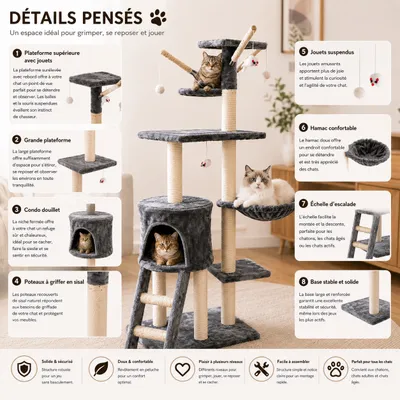 Yommy Arbre à Chat 131 cm avec Niche et Hamac