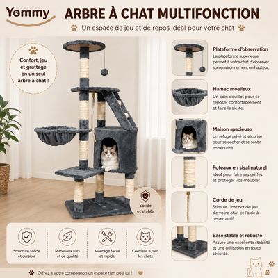 Yommy Arbre à Chat avec Niche, Hamac et Plateformes