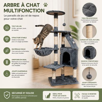 Yommy Arbre à Chat avec Niche, Hamac et Plateformes