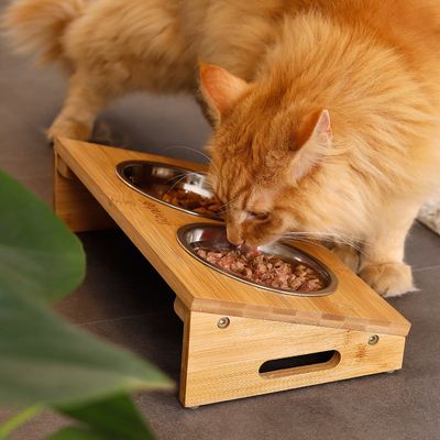 lionto erhöhter Katzennapf aus Bambus, ergonomisch und rutschfest