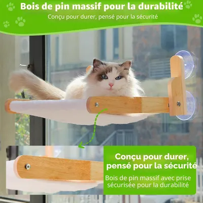 Perchoir de fenêtre pour Chat avec Cadre en Bois - Hamac lit Pliable Perchoir de fenêtre pour Chat avec Cadre en Bois - Hamac lit Pliable