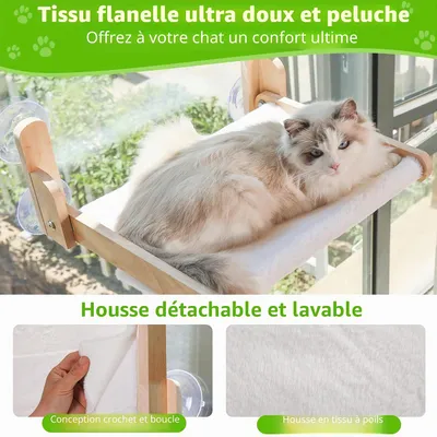 Perchoir de fenêtre pour Chat avec Cadre en Bois - Hamac lit Pliable Perchoir de fenêtre pour Chat avec Cadre en Bois - Hamac lit Pliable