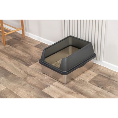 TRIXIE Katzentoilette Niro aus Edelstahl, offen mit hohem Rand