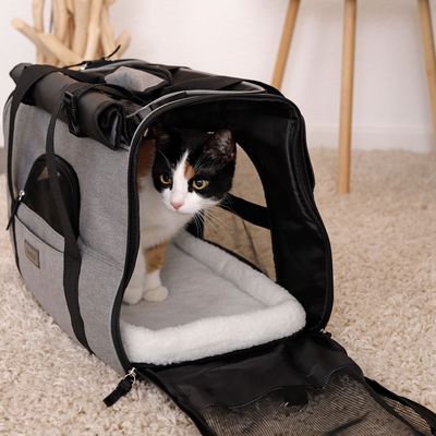 lionto Katzentransporttasche faltbar mit Mesh und Schultergurt