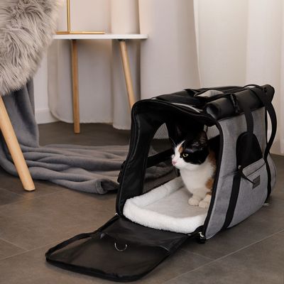 lionto Katzentransporttasche faltbar mit Mesh und Schultergurt