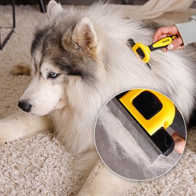 lionto Unterwollbürste für Hunde mit 10 cm Edelstahlklinge