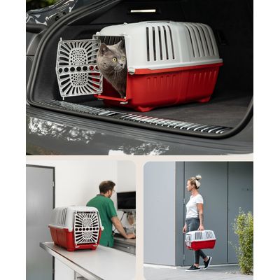 lionto Katzentransportbox aus Kunststoff mit Tragegriff
