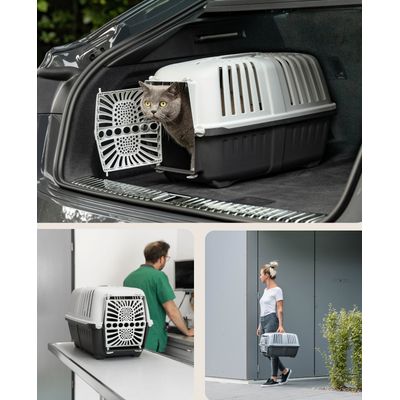 lionto Katzentransportbox aus Kunststoff mit Tragegriff