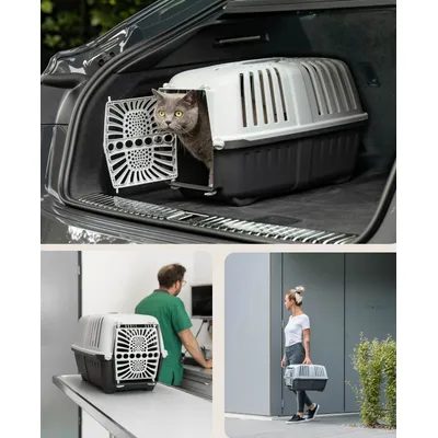 lionto Katzentransportbox aus Kunststoff mit Tragegriff