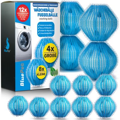 BluePet 12x Wäschebälle, Fusselbälle für die Waschmaschine, Trocknerbälle