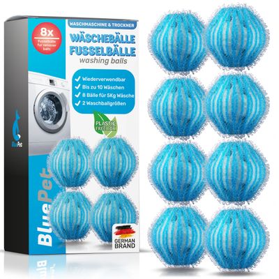 BluePet 12x Wäschebälle, Fusselbälle für die Waschmaschine, Trocknerbälle
