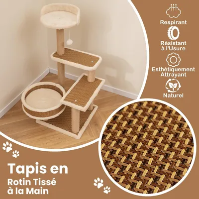 GIANTEX Arbre Chat Bois 4 Niveaux 3 Perchoirs Sisal Tour Intérieur GIANTEX Arbre Chat Bois 4 Niveaux 3 Perchoirs Sisal Tour Intérieur