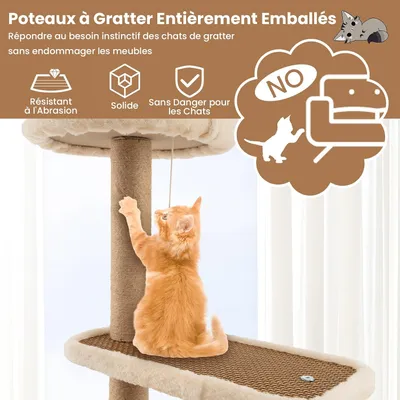 GIANTEX Arbre Chat Bois 4 Niveaux 3 Perchoirs Sisal Tour Intérieur GIANTEX Arbre Chat Bois 4 Niveaux 3 Perchoirs Sisal Tour Intérieur