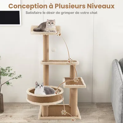 GIANTEX Arbre Chat Bois 4 Niveaux 3 Perchoirs Sisal Tour Intérieur GIANTEX Arbre Chat Bois 4 Niveaux 3 Perchoirs Sisal Tour Intérieur