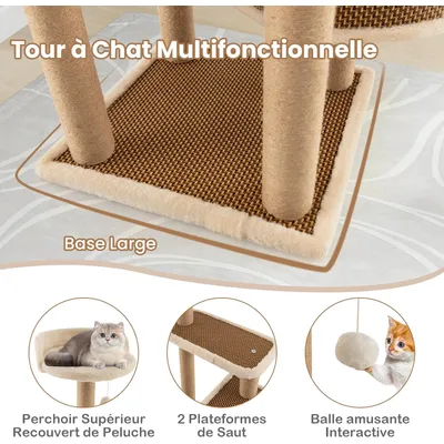 GIANTEX Arbre Chat Bois 4 Niveaux 3 Perchoirs Sisal Tour Intérieur GIANTEX Arbre Chat Bois 4 Niveaux 3 Perchoirs Sisal Tour Intérieur