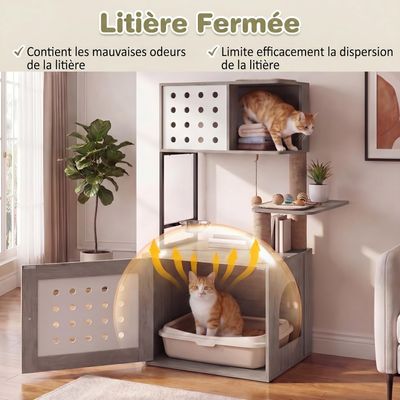 GIANTEX Arbre Chat 117 cm, Litière Cachée, Plateforme, Hamac,Poteaux Sisal.