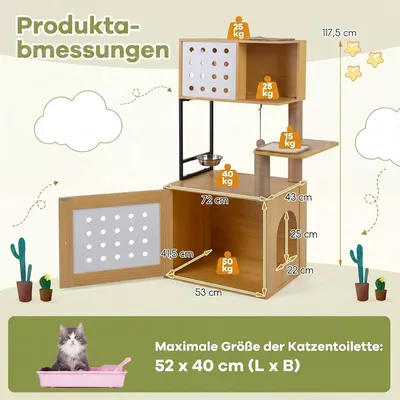 GIANTEX Kratzbaum Mit Katzenklo,Futterplattform,3 Sisal-Pfosten, Holz grau. GIANTEX Kratzbaum Mit Katzenklo,Futterplattform,3 Sisal-Pfosten, Holz grau.