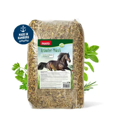 PANTO Kräutermüsli mit Wisan®-Lein – 15 kg Pferdefutter mit Omega-3 & Kräut PANTO Kräutermüsli mit Wisan®-Lein – 15 kg Pferdefutter mit Omega-3 & Kräut