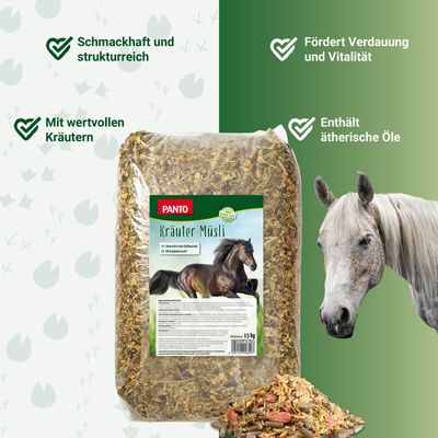 PANTO Kräutermüsli mit Wisan®-Lein – 15 kg Pferdefutter mit Omega-3 & Kräut