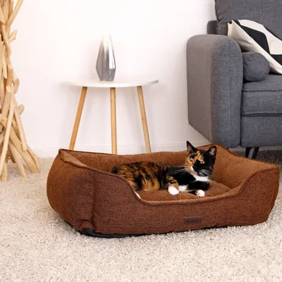 lionto Katzenbett mit Plüsch, tiefem Einstieg und waschbarem Bezug