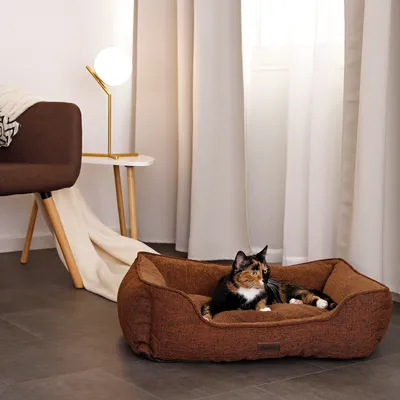 lionto Katzenbett mit Plüsch, tiefem Einstieg und waschbarem Bezug
