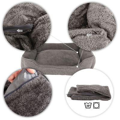 lionto Katzenbett mit Plüsch, tiefem Einstieg und waschbarem Bezug