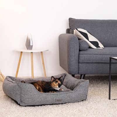 lionto lit pour chat en peluche avec housse lavable et entrée basse