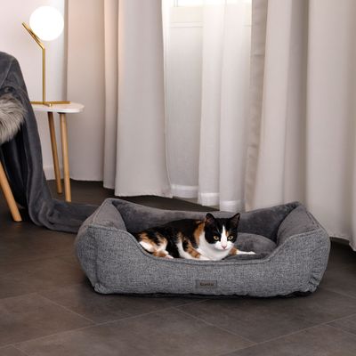 lionto lit pour chat en peluche avec housse lavable et entrée basse