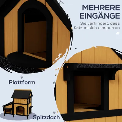 Zatte Katzenhaus Tannenholz 2 Etagen, winterfest, erhöht 96x65x85 cm Zatte Katzenhaus Tannenholz 2 Etagen, winterfest, erhöht 96x65x85 cm